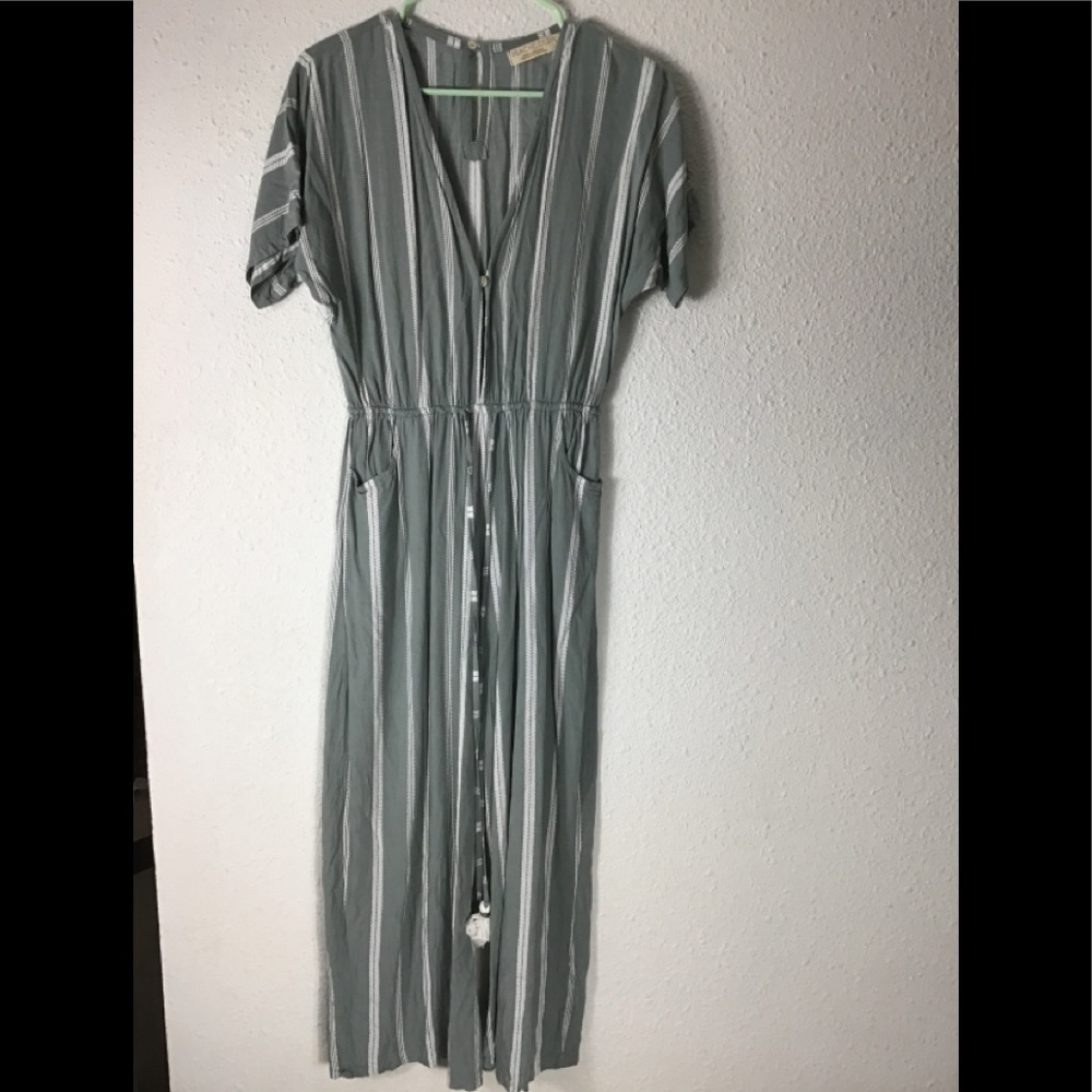 Beach gold striped drawstring jumpsuit size medium - Picture 6 of 8